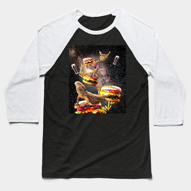 Galaxy Bearded Dragon On Burger - Space Cheeseburger Lizard Baseball T-Shirt by Random Galaxy